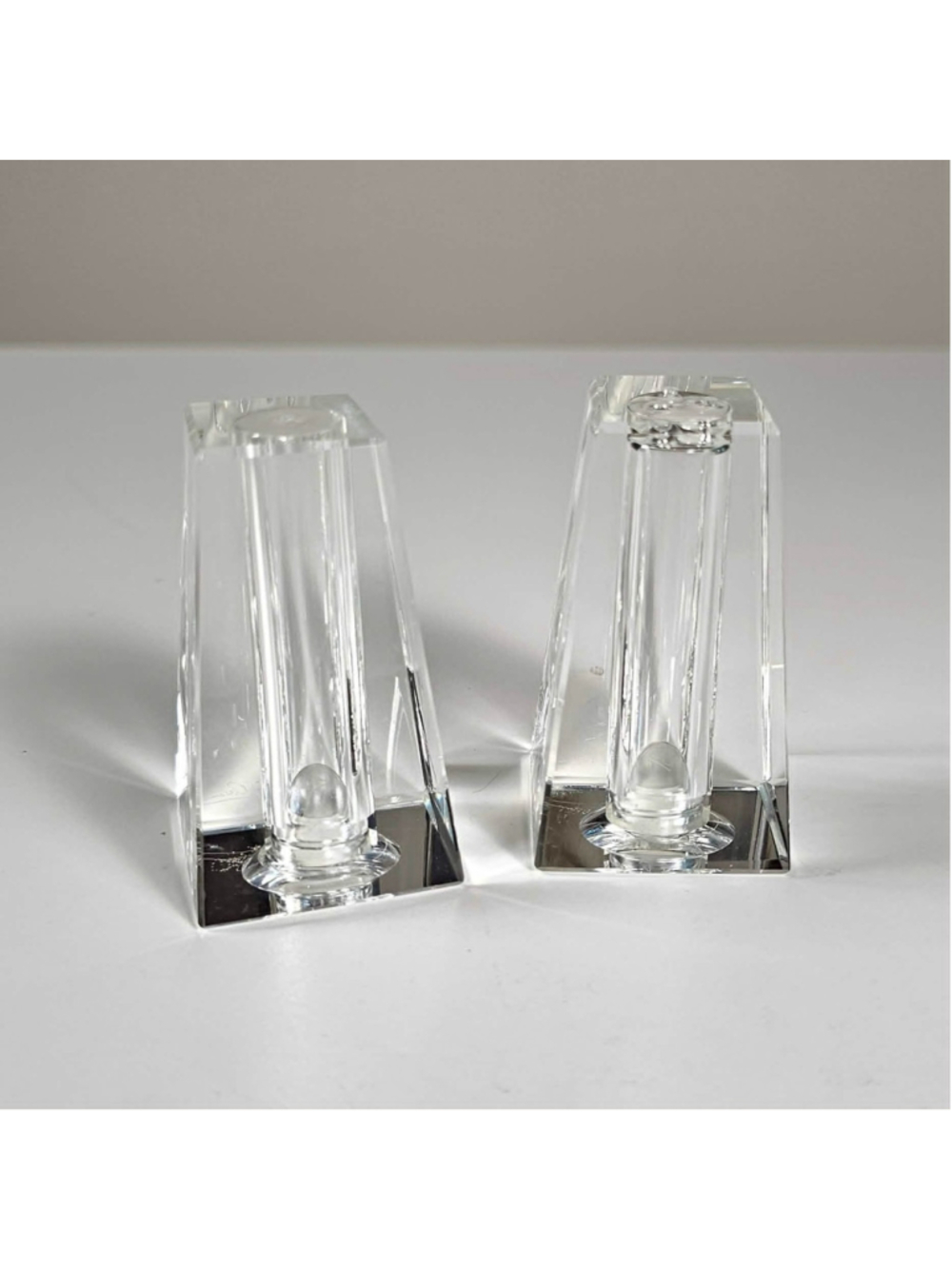 Oleg Cassini 126991 Long Facets Crystal Salt & Pepper Shakers Modernist Set